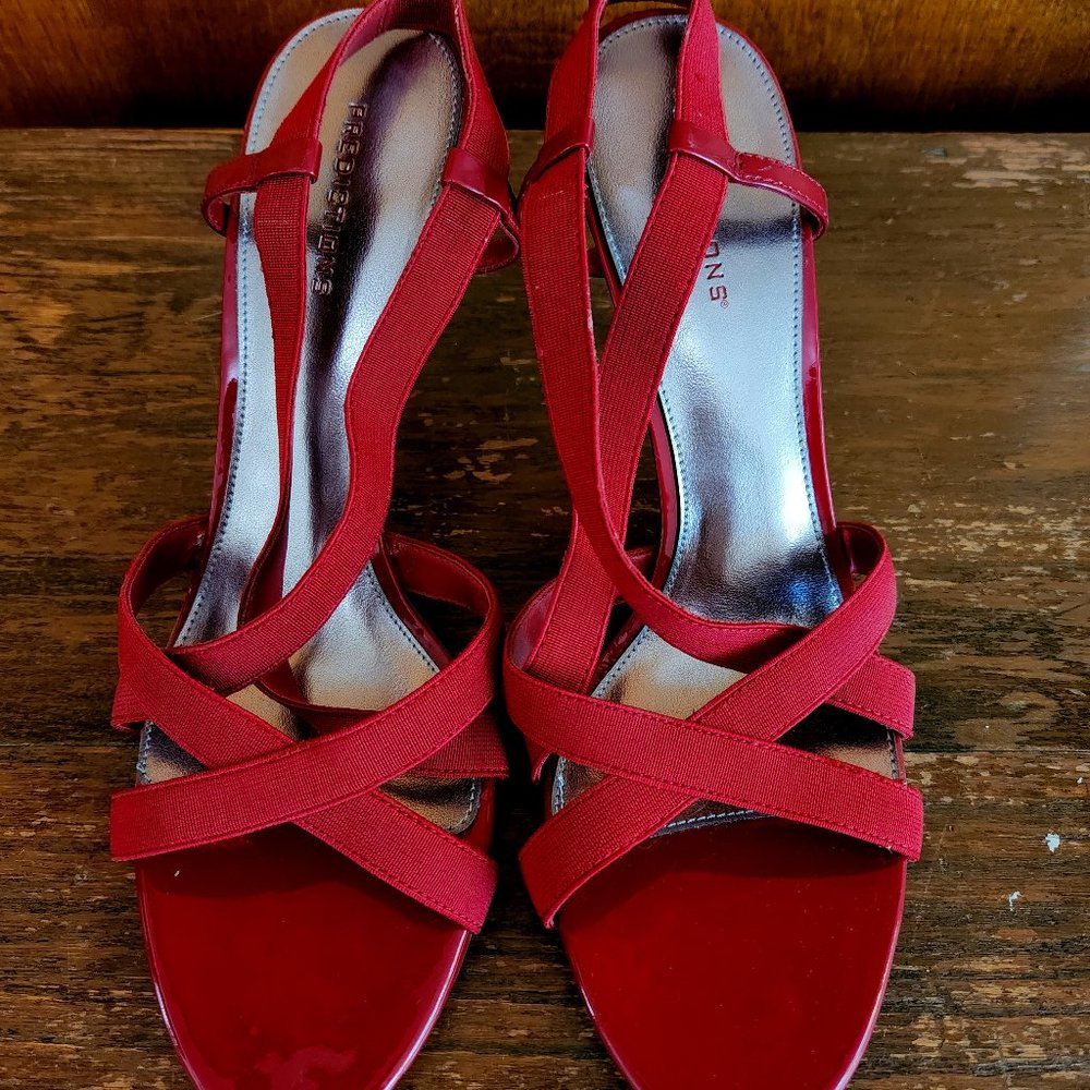 Sandals with Elastic Straps, Red, Size 11